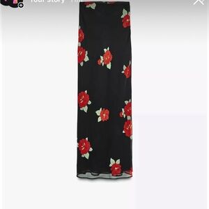 Zara Black and Red Maxi Pencil Skirt
